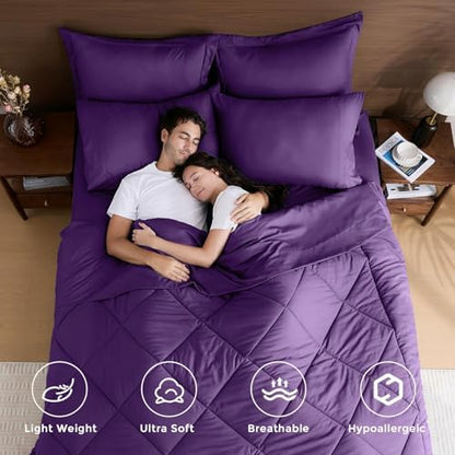 HEVUMYI 5-Piece Twin Comforter Set, Purple Bed in a Bag