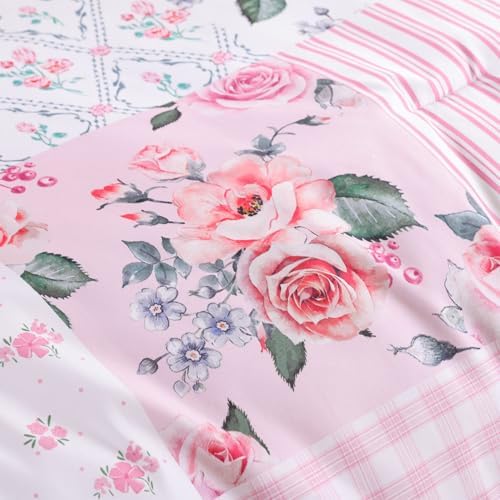 YIKUSH Pink Floral Twin Comforter Set, Soft Lightweight All Season Bedding Set for Women Girls, Cozy Cottagecore Botanical Comforter Twin Size with 1 Pillow Shams, Breathable Floral Bed Set
