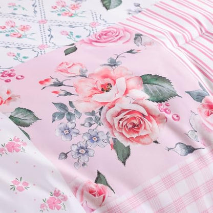 YIKUSH Pink Floral Twin Comforter Set, Soft Lightweight All Season Bedding Set for Women Girls, Cozy Cottagecore Botanical Comforter Twin Size with 1 Pillow Shams, Breathable Floral Bed Set