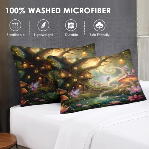 WeCozy Full Comforter Set with Sheets, 7 Pieces Fairy Mushroom Bedding