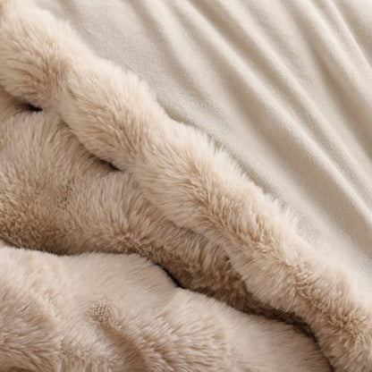 YIKUSH Twin Faux Fur Soft Comforter Set, Fluffy Linen Rabbit Fur Comforter