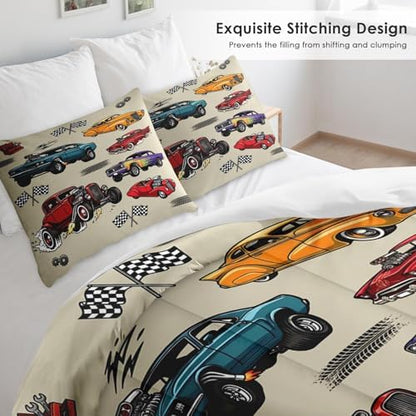 Pamnest King Comforter Set, 3 Pieces Car Colorful Bedding, All Season