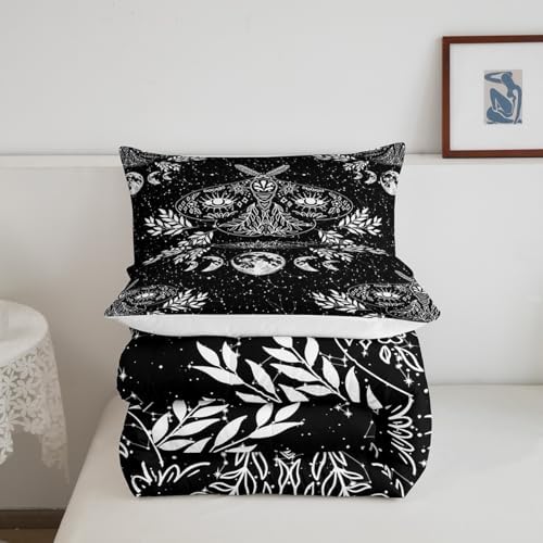 Erosebridal Gothic Moth Comforter Set Full Size Skeleton Halloween Boho Death Moth Decor Quilted Duvet Animal Skeleton Skull Down Comforter Bohemian Sun and Moon Duvet Insert with 2 Pillowcases