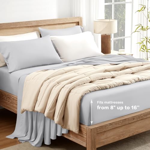 Andency Light Grey King Sheets Set 100% Viscose Derived from Bamboo