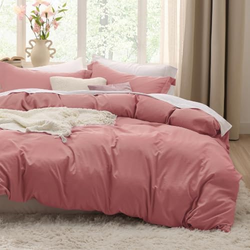 Bedsure Prewashed Duvet Cover King, Cotton-Like Soft Bedding Set, Pink Clay