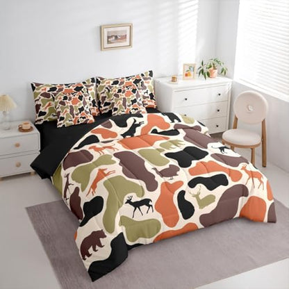 Erosebridal Camouflage 7 Piece Bedding Set Twin Hound Wolf Comforter Set with Sheets Army Woods Orange Farmhouse Bed in a Bag Bear Turkey Deer Theme Camo for Kids Boys Girls