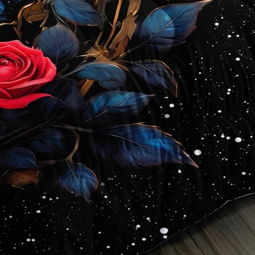 Blue Butterfly Comforter Set Queen Size,Red Rose Comforter Butterfly Bedding Sets for Kids Girls Teens Room Decor Aesthetics,Animal Themed Comforter Floral Bedding Sets with 2 Pillowcases.