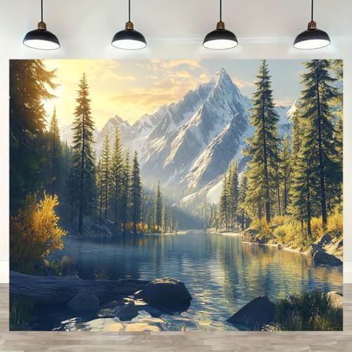 FENDROM Tranquility Lake Snow Mountain Scenery Tapestry Wall Hanging, Nature Forest Plant Trees Pictures Art Wall Tapestries Blanket for Bedroom Living Room Dorm Decor