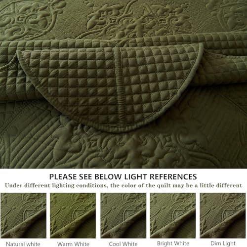EVENHUG Oversized King Bedspreads California King Quilt Set with Pillow Shams Extra Wide Large King Size Quilts Lightweight Coverlet Bedding Sets Olive Green 120"x120"