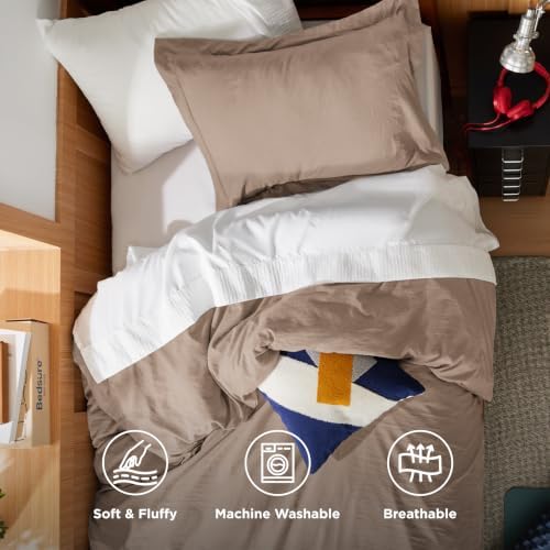 Bedsure Prewashed Twin/Twin XL Duvet Cover, Cotton-Like Bedding Set, Khaki