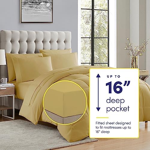 Sweet Home Collection 7 Piece Comforter Set Bag Solid Color All Season Soft Down Alternative Blanket & Luxurious Microfiber Bed Sheets, Camel, King