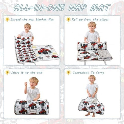Lasoftan Toddler Nap Mat with Pillow and Blanket, Extra Large Rolled Napping Mats,Slumber Bags for Boys Girls,Kids Sleeping Bag for Daycare, Preschool Travel Camping