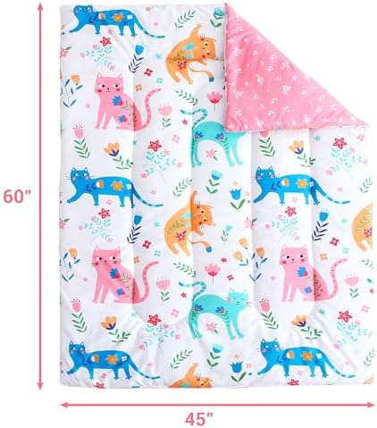 Mooreeke Toddler Bedding Sets for Girls,4 Pieces Floral Cat Printed
