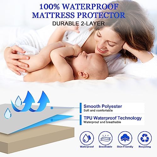 Sufdari Queen Size Mattress Protector,Waterproof Mattress Protector,Fitted Sheet Style Mattress Cover with 18" Deep Pocket,Washable and Comfortable-Light Tan,Queen