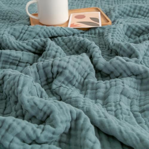 EMME Muslin Blankets for Adults Teal Small Blanket 40" x 50"