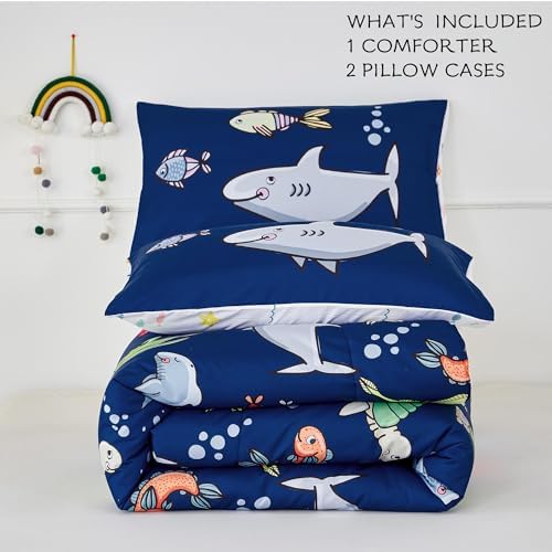 RYNGHIPY 3 Pcs Ocean Animals Full Comforter Set for Boys Navy