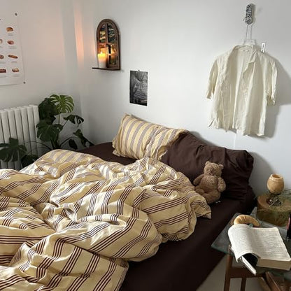 mixinni Retro Striped Duvet Cover Set California King - 100% Natural Cotton 3-Piece Vintage Red Stripes Pattern Printed Bedding Set, Soft Breathable Comforter Cover with Zipper Closure & Corner Ties