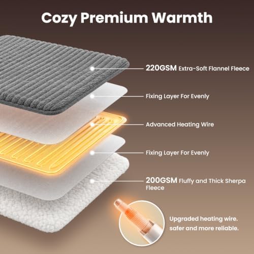 Homemate Heated Blanket Electric Heating Throw 50"x60" Soft Flannel Sherpa