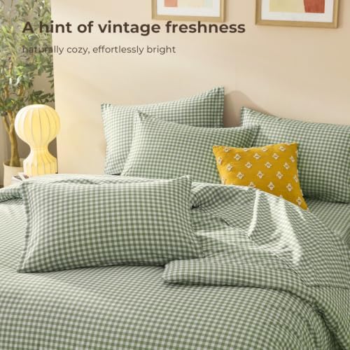 Litanika King Size Comforter Set 7 Pieces Sage Green Gingham