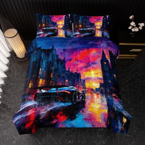 Nttopship Black Racing Comforter Set 3 Pieces Full Size