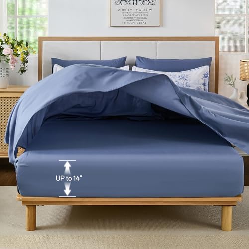 WONGS BEDDING Blue Queen Comforter Set, 7 Pieces Bed in a Bag French Toile Comforter with Sheets, Soft Lightweight Microfiber Botanical Complete Queen Size Bedding Set for All Season