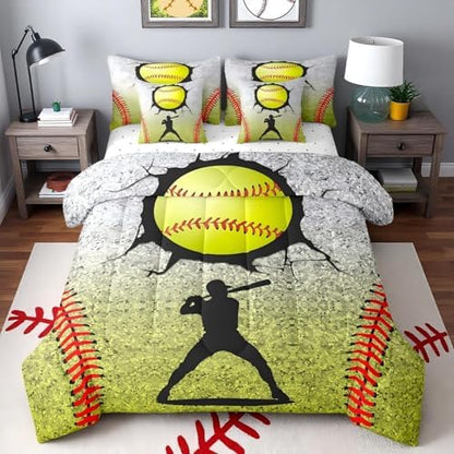 Erosebridal Baseball Game Comforter 7 Pieces with Sheets - Boys Sports King Bedding Sets Graffiti Tie Dye Sports Themed Bed in A Bag for Teenage Boy Baseball Room Decor