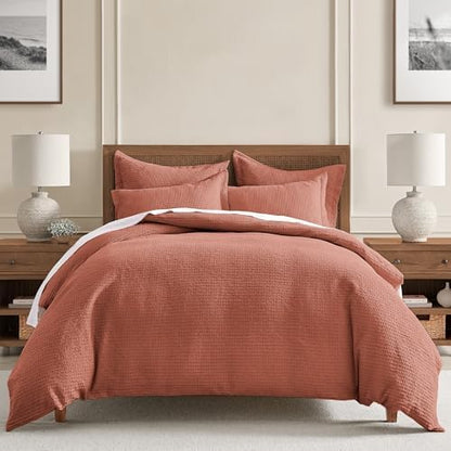 Levtex Home Cloud Waffle Full/Queen Comforter Set (90x94in) with 2 Pillow Shams (26x20in) - Solid Waffle Cotton Texture - Adobe - 100% Cotton Full/Queen Size Comforter Set - Soft, Pre-Washed