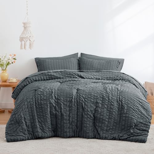 Love's cabin Seersucker Charcoal Grey King Size Comforter Set