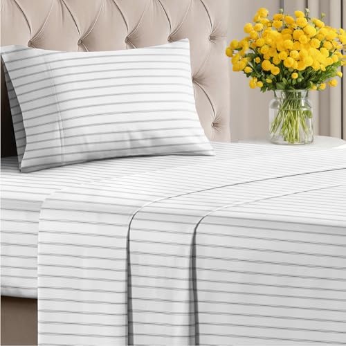 Twin 3 Piece Striped Sheet Set - Soft, Breathable & Cooling - Double Black