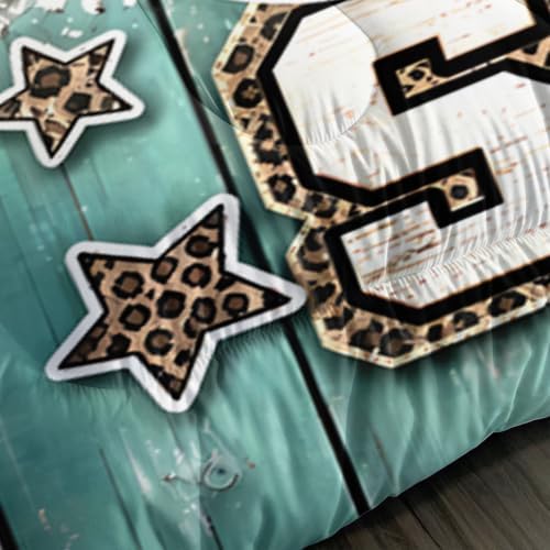 BSNTHO Soccer Queen Size, Comforter Set Leopard Print Kids Comforter 3Pcs