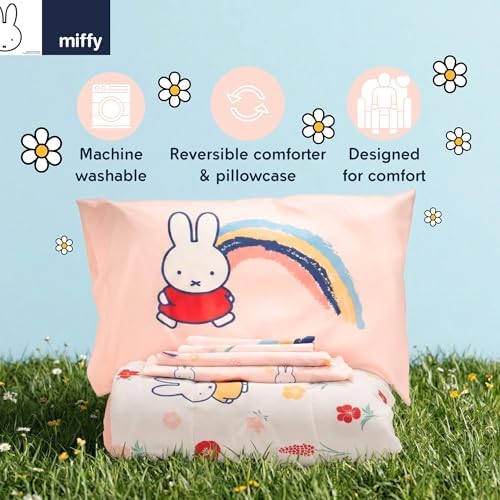 Miffy Bedding 5 Piece Super Soft Cozy Reversible Comforter and Sheet Set with Sham, Twin, (Officially Licensed Product) by Franco