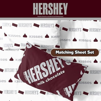 Hershey's Kisses Milk Chocolate Bedding Set, Twin Size 5 Piece Comforter and Sheet Set with Sham, (Officially Licensed Product) by Franco