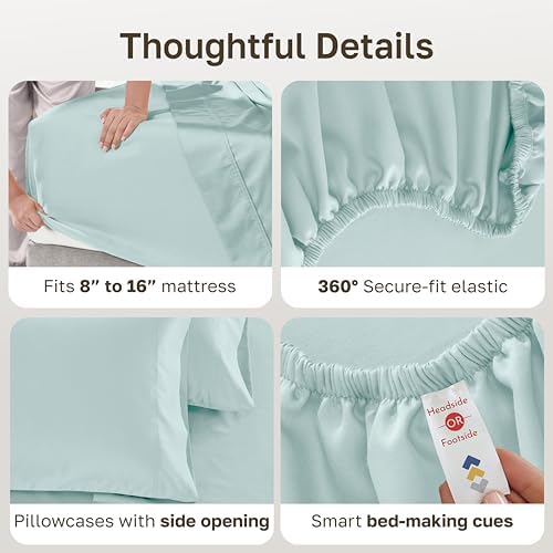 California Design Den 600 Thread Count Cotton King Size Sheets Set, Aqua