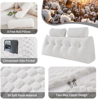 EUHAMS Headboard Pillow Queen with Neck Roll, Triangular Backrest Pillow