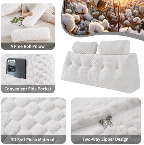 EUHAMS Headboard Pillow King with Neck Roll, Triangular Backrest Pillow