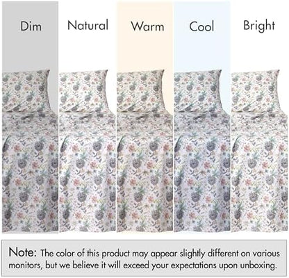 RUVANTI 100% Cotton Split King Sheets, Percale Sheet Set, Dandelion Field