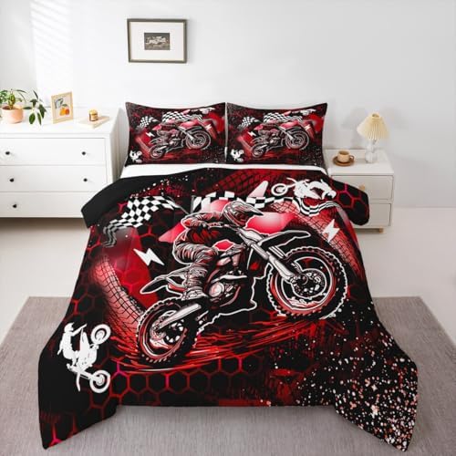 Feelyou Dirt Bike Comforter Set for Kids Boys Girls King Size
