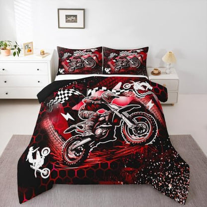 Feelyou Dirt Bike Comforter Set for Kids Boys Girls Queen Size