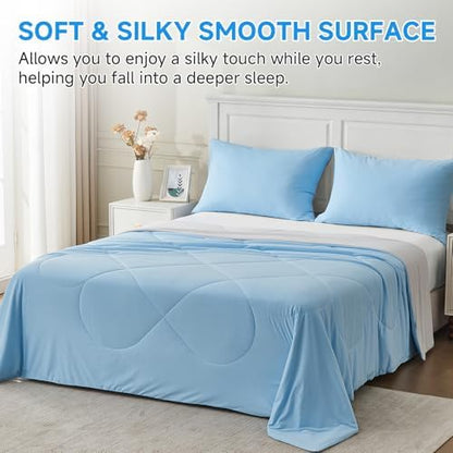 HOMFINE Cooling Comforter for Hot Sleepers Twin/Twin XL, Blue 60"x90"