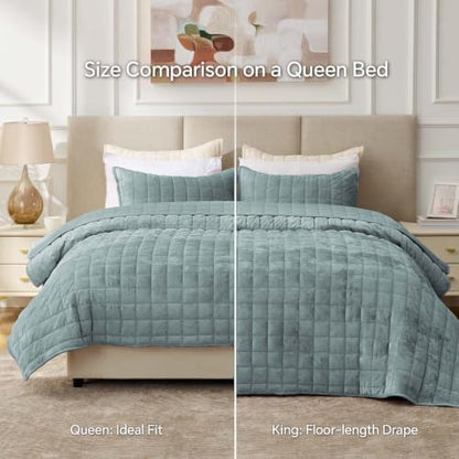 BEDELITE Velvet Quilt Set King Size, Luxury Velvet Comforter Bedding