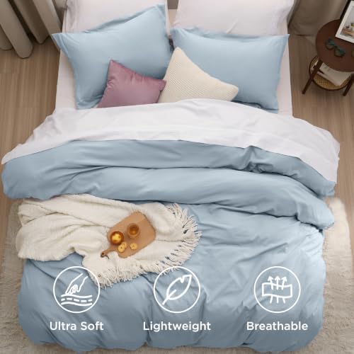 Bedsure Prewashed Cal King Duvet Cover, Cotton-Like Bedding Set, Light Blue