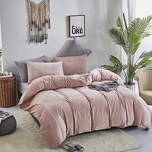 Wellboo Pink Velvet Comforter Sets Twin Women Girls Light Red Fluffy Bedding Comforters Adults Kids Solid Pink Cute Flannel Quilts Aesthetic Pink Warm Winter Blankets Micromink Sherpa Fuzzy Plush Bed