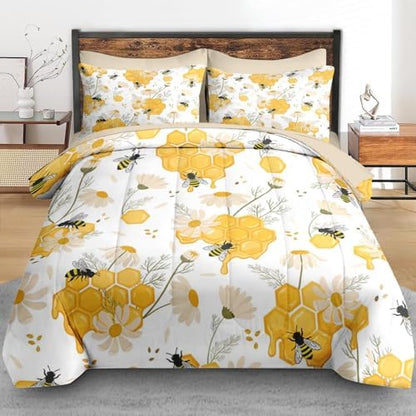 Pamnest King Comforter Set with Sheets, 7 Pieces Bees Honey Bedding
