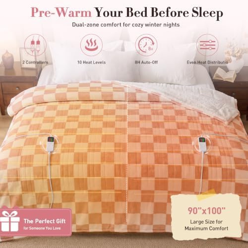 Pink Electric Blanket Heated Queen Size, 84"X90" Dual Control