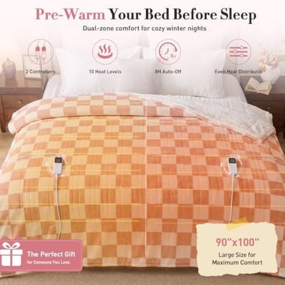 Pink Electric Blanket Heated Queen Size, 84"X90" Dual Control