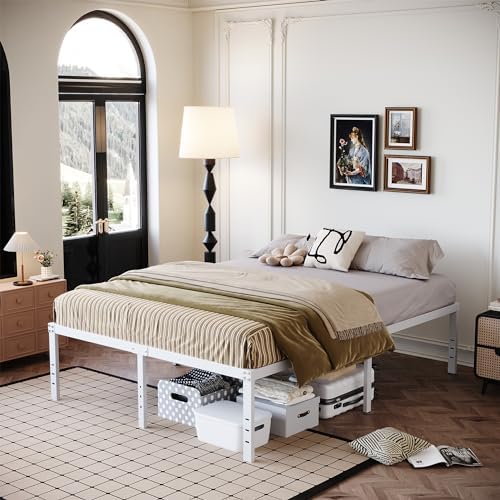 DiaOutro 18 Inch White Full Size Bed Frame with High Storage