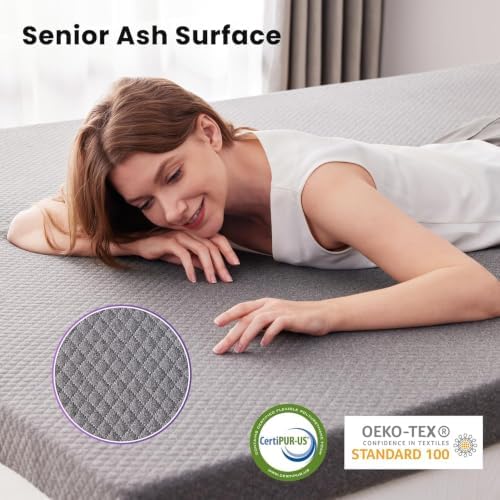 SINWEEK 2 Inch Gel Memory Foam Mattress Topper Full Size, Pad for Back Pain with Removable Soft Cover, CertiPUR-US Certified,Grey