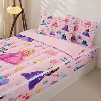 Feelyou Magical Princess Castle Comforter Set Full Size Kids Bed in a Bag