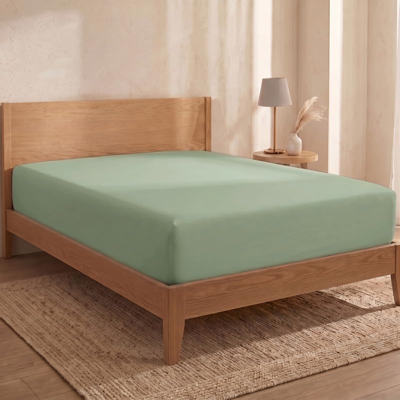 Bioweaves 100% Organic Cotton 1 Fitted Sheet Queen Size Only | 300 Thread Count Sateen Weave GOTS Certified with Deep Pocket - Basil