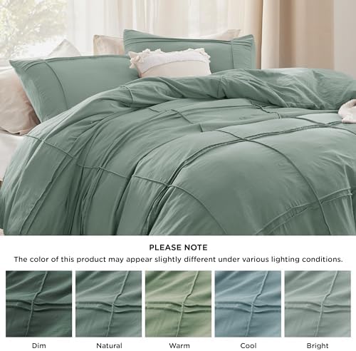 Bedsure Grid Boho Duvet Cover Queen, Textured Bedding, 3-Piece, Green